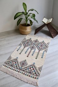 Resim 40 Yama Desenli Astarlı Lüks Seccade S1017 Kırmızı Krem 