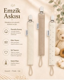 Resim KARAMİLA 3’lü Set Bebek Emzik Askısı - Emzik Zinciri - Emzik Tutacağı Kahve Tonlar 
