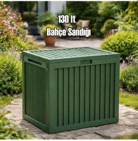 Resim Porsima 161001-005 130lt Kilitli Organizer Kapaklı Bahçe Balkon Kiler Sandığı Çok Amaçlı Depolama Sandığı Yeşil Yeşil 