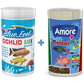 Resim Cichlid Mix 1000ml + Amore Malawi Mix 1000ml Kutu Balık Yemi 