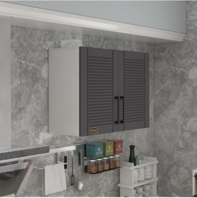 Resim Kenzlife Hazır Mutfak Dolabı Kıvırcık90 Gri Mod2 90 080 32 Mebran Kapak Suntalam Gövde Beyaz 