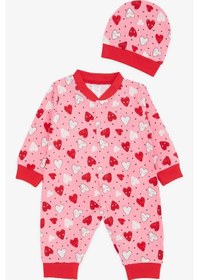 Resim Breeze Kız Bebek Tulum Renkli Gülenyüz Kalp Desenli 0-3 Ay-6 Ay, Pembe-Pembe 