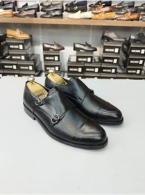 Resim YAREL Erkek Siyah Mat Çift Tokalı Klasik Hakiki Deri Oxford Ayakkabı 