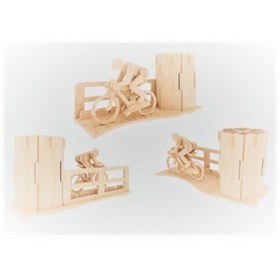 Resim Ahşap 3d Puzzle Bisikletçi Kalemlik Maketi 