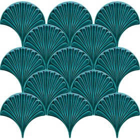 Resim Can Seramik - 17 x 17 cm Zümrüt Kabartmalı Balık Pulu Seramik Karo 5'li 1 Paket 