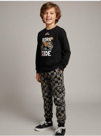Resim Zekids Erkek Çocuk Pamuklu Born To Ride Baskılı Pijama Takımı-16820 Siyah 