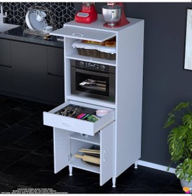 Resim Modilayn Oslo 60x162,4x56 Cm, 1 Çekmece, 3 Kapaklı. Ekmeklik / Fırın / Mikrodalga Dolabı. Beyaz 