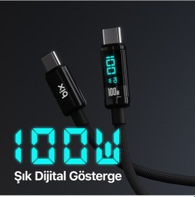 Resim Bix BX09CC 100 W Type-C Led Ekranlı Şarj ve Data Kablosu 1 M Siyah 