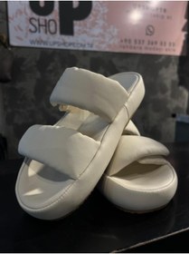 Resim Up Shop Guja Bej Renk Bantlı Yumuşak Bantlar Yapışkanlı Sandalet Terlik 