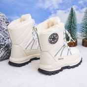 Resim Tek çift 'kar botu – unisex, kontrast çizgili detaylar, yüksek kaliteli üst kısımlı, peluş astarlı, bağcıklı tasarım, kalın kaydırmaz tabanlı, kışlık dış mekan vazgeçilmezi 