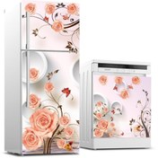 Resim Jasmin2020 Pembe Çiçekler Buzdolabı Ve Bulaşık Makinası Sticker Kaplama Etiketi 