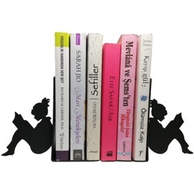Resim Figured Decorative Metal Book Holder, Book Support, Book Organizer, Gift Black cat, Bike, Elephant Ballerina, Giraffe, Reading - Reading Girl 