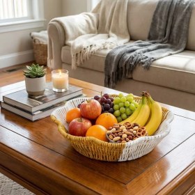 Resim Çiçek Model Çift Renkli Plastik Rattan Ekmek ve Meyve Sepeti - Çok Amaçlı Banyo ve Mutfak Düz 