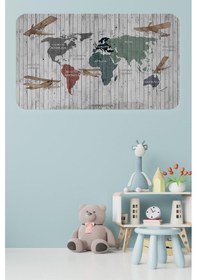 Resim Eğitici Dünya Haritası Dünya Atlası Çocuk Ve Bebek Odası Duvar Sticker -60x105-3804 - Renkli Çok Renkli 