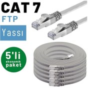Resim 5 adet IRENIS CAT7 Kablo Yassı FTP Ethernet Kablosu, 3 mt Gri 