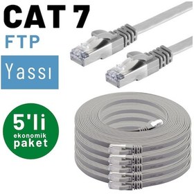 Resim 5 adet IRENIS CAT7 Kablo Yassı FTP Ethernet Kablosu, 3 mt Gri 