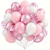 Resim 53 Adet Macaron Pembe & Beyaz Balonlar Metalik Konfeti ile - Bebek Duşları, Düğünler, Doğum Günleri, Gelin Partileri için Pastel Gradyan Parti Süslemeleri - Dayanıklı Lateks Balonlar, Elektrik Gerekmez, Doğum Günü Partisi İçin Balonlar, Bayramlık Etkinlik Dekorasyonları, Konfetili Balonlar 