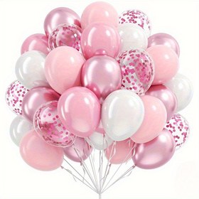 Resim 53 Adet Macaron Pembe & Beyaz Balonlar Metalik Konfeti ile - Bebek Duşları, Düğünler, Doğum Günleri, Gelin Partileri için Pastel Gradyan Parti Süslemeleri - Dayanıklı Lateks Balonlar, Elektrik Gerekmez, Doğum Günü Partisi İçin Balonlar, Bayramlık Etkinlik Dekorasyonları, Konfetili Balonlar 