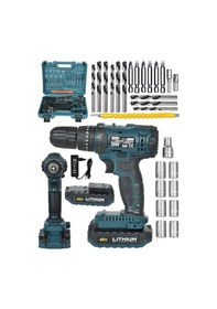 Resim Mager Alman 46 V 5 Ah Darbeli Led Gösterge Metal Şanzuman Çift Akülü Şarjlı Vidalama Matkap Setli Mavi 