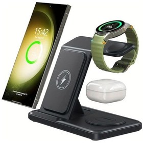Resim Cloud011 Siyah 3ü 1 Arada Katlanır Hızlı Kablosuz Şarj İstasyonu Samsung Uyumlu Telefon Saat Kulaklık 
