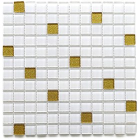 Resim MozaiKristaL Tüm Yüzeyler Için 23x23mm Beyaz-altın Mix. 30x30cm. Fileli Kristal Mozaik. (1M2 FİYATIDIR) 