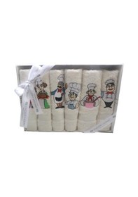 Resim 30X30 Aşçı Temalı Nakışlı 6'Lı Kutulu Mutfak Havlu Seti 