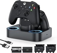 Resim NEWDERY Xbox One/Series X|S Controller için 2 x 1100 mAh şarj edilebilir pil, 4 pil kapaklı hızlı şarj istasyonu 