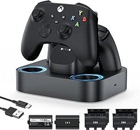 Resim NEWDERY Xbox One/Series X|S Controller için 2 x 1100 mAh şarj edilebilir pil, 4 pil kapaklı hızlı şarj istasyonu 