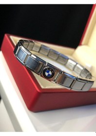 Resim Erkek Kadın Çelik Bileklik - Bmw Logolu Italyan Charm Nomi Gümüş 