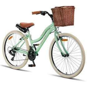 Resim Trendbisiklet Retro Classic 26 Jant Bisiklet, Shimano 21 Vites, Hasır Sepetli Vintage Şehir Bisikleti, Krem Lastik 