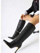 Resim Lucine Siyah Sivri Burunlu İnce Topuklu Çekme Çizme 001 