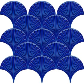 Resim Can Seramik - 17 x 17 cm Kobalt Kabartmalı Balık Pulu Çini Karo 5'li 1 Paket 