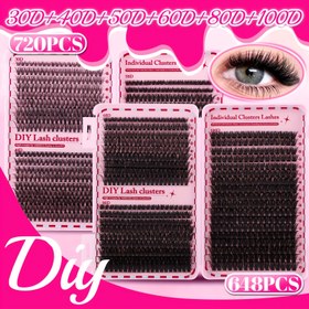 Resim CMAYOME 648 / 720 adet DIY Kirpik Seti, Rus DD Kıvrım, Kedi Gözü ve Cosplay Tarzı Yeniden Kullanılabilir Sahte Kirpikler, Kabarık Kalınlık 40D60D80D100D, Başlangıç için Süper Kalın 0.07mm, Karnaval Partisi Hediyesi, Haziran Gelin Kirpikleri, Yaz Parti Kirpikleri 