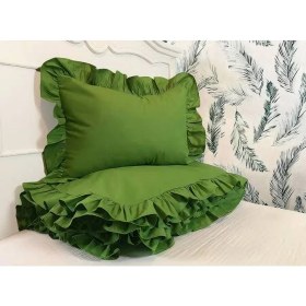 Resim Yeşil Fırfırlı Çift Kişilik Nevresim Takımı 