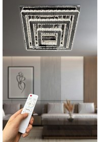 Resim Lirena Taşlı Plafonyer Led Avize - Kumandalı / Krom Krom 