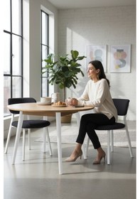 Resim Canisa Toldy Serisi 2 Adet Antrasit Bukle Kumaş Beyaz Metal İskeletli Ayak Mutfak Sandalyesi Antrasit Sandalye Ayaklar Beyaz 