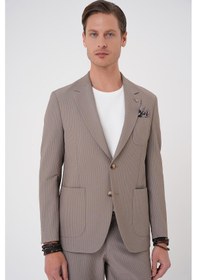 Resim Efor Comfort Fit Mono Yaka Çift Yırtmaç Torba Cep Gofre Kumaş Casual Vizon Ceket C 703 Vizon 