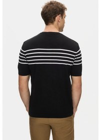 Resim Ucla Kendrıck Siyah Çizgili Bisiklet Yaka Triko Nakışlı Standard Fit Erkek Tshirt 