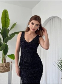 Resim Kren Gül Detaylı Elbise Siyah 