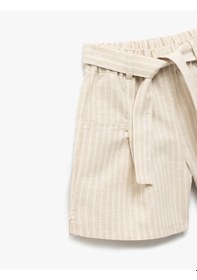 Resim Koton Keten Karışımlı Kemerli Çizgili Şort Ekru Çizgili 5skg40055aw Ekru Çizgili Ekru 