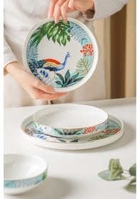 Resim Peacock Modern Altın 24 Parça 6 Kişilik Porselen Yemek Takımı Yuvarlak 