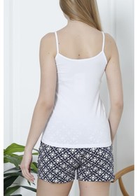 Resim Nicoletta Kadın Şortlu Pijama Takımı İp Askılı Pamuklu Likralı Cepli Beyaz Nıc1073 R01 Beyaz 