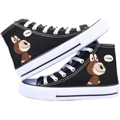 Resim MECH BUTİK Labubu Baskılı Siyah Unisex Kadın/Erkek Bilekli Keten Ayakkabı Sneaker 