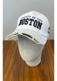 Resim Boston Nakışlı Eskitme Vintage Model Pamuklu Cap Şapka Beyaz 