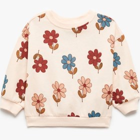 Resim Kız Bebek Çiçek Desenli Uzun Kollu Bisiklet Yaka Şardonlu Sweatshirt 