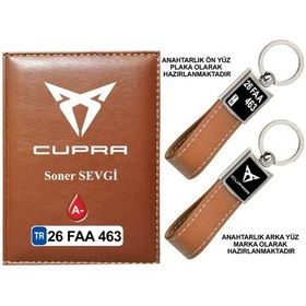 Resim Plakanıza Özel Cupra Logolu Taba Ruhsat Kabı Ve Anahtarlık 