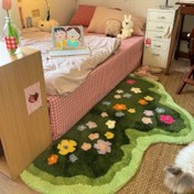 Resim 1000g+10mm Peluş Sahte Koyun Derisi Halı - Yumuşak, Kaymaz, Düzensiz Şekil ile Canlı Yeşil Ot ve Renkli Çiçekler, Makinede Yıkanabilir, Yatak Odası ve Oturma Odası Dekoru için Mükemmel, Rahat Ev Aksesuarı, Yatak Odası Dekoru | Çiçek Deseni | Peluş Dokulu, Oturma Odası Halıları, Yatak Odası Halısı, Oda Halısı, Yeşil Halı, Ot Halısı, Oturma Odası Halıları, Oturma Odası Halıları 