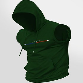 Resim Erkekler için Hafif Kolsuz Kapüşonlu Sweatshirt ile Paris Baskı - Yazlık Spor Giyim, Nefes Alabilen Kumaş, Düzenli Kesim, Makinede Yıkanabilir, Siyah, Günlük Spor Giyim | Kapüşonlu Yelek | Pürüzsüz Dokulu 