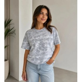 Resim Civetta Batik Desenli Tişört Bisiklet Yaka Kısa Kol Regular Fit T-Shirt - Gri 