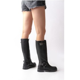 Resim 02-312 Siyah Toka Aksesuarlı Fermuarlı Günlük Kadın Çizme Siyah 